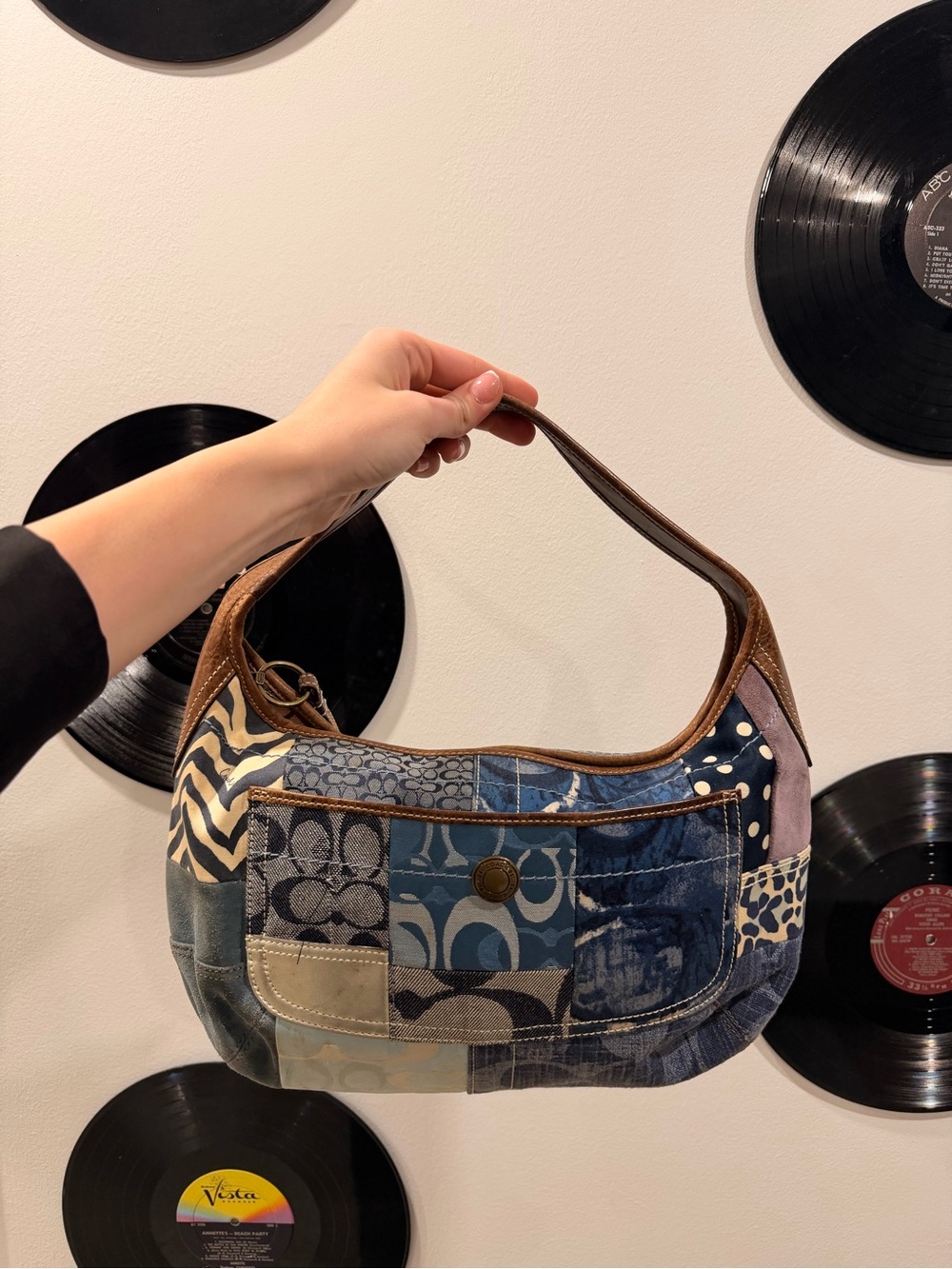 Coach Patchwork Shoulder Bag in Blue and Brown